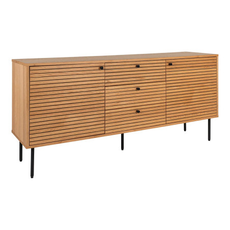 Buffet 3 tiroirs 2 portes effet tasseaux teinté chêne clair - LOWIA