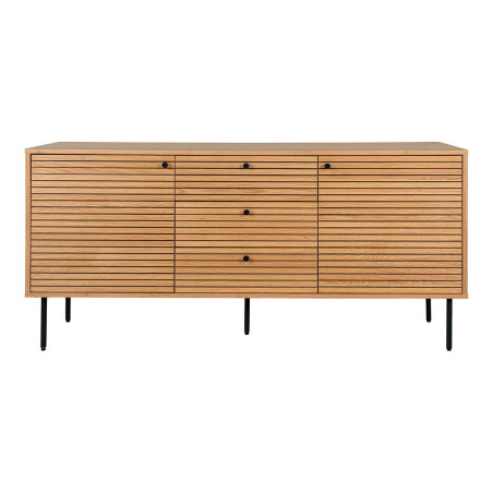 Buffet 3 tiroirs 2 portes effet tasseaux teinté chêne clair - LOWIA