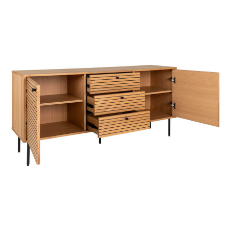 Buffet 3 tiroirs 2 portes effet tasseaux teinté chêne clair - LOWIA