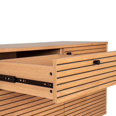 Buffet 3 tiroirs 2 portes effet tasseaux teinté chêne clair - LOWIA