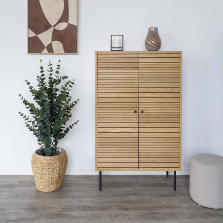 Buffet haut 2 portes effet tasseaux teinté chêne clair - LOWIA