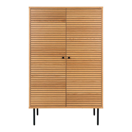 Buffet haut 2 portes effet tasseaux teinté chêne clair - LOWIA