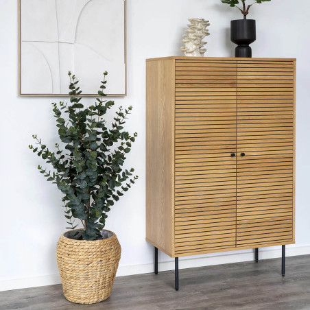 Buffet haut 2 portes effet tasseaux teinté chêne clair - LOWIA