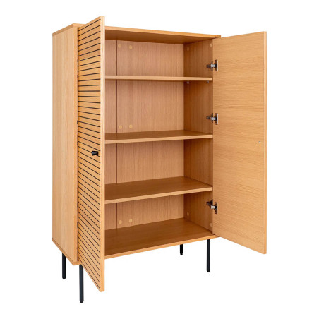 Buffet haut 2 portes effet tasseaux teinté chêne clair - LOWIA