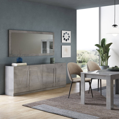 Buffet 4 portes moderne laqué effet marbre poignées métal - ALANA