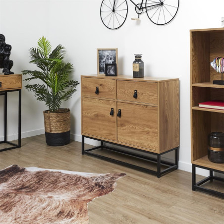 Buffet 2 Portes 2 Tiroirs Aspect Bois - ARION