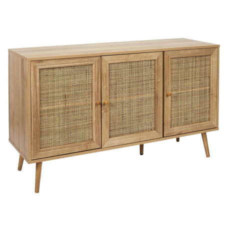 Buffet 3 portes effet bois et façades rotin - MAYRO