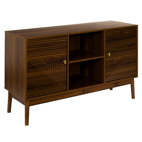 Buffet 2 portes 2 niches en bois et MDF teinté chêne foncé - COTELE