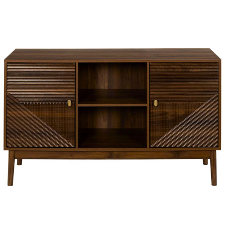 Buffet 2 portes 2 niches en bois et MDF teinté chêne foncé - COTELE