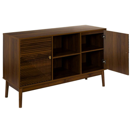 Buffet 2 portes 2 niches en bois et MDF teinté chêne foncé - COTELE