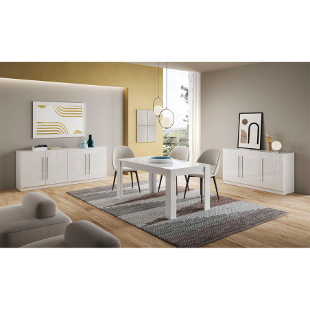 Buffet 3 portes moderne laqué blanc et marbre poignées métal - ALANA