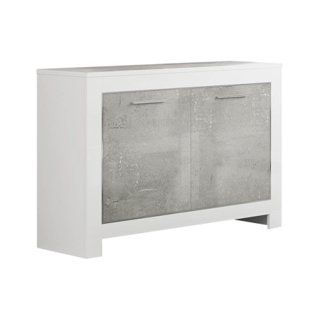 Buffet 2 portes L112cm laqué blanc brillant et gris marbré - DENEA