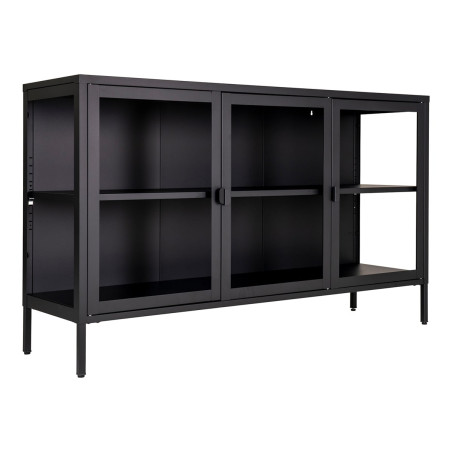 Buffet 3 portes verre et acier noir - HENIO