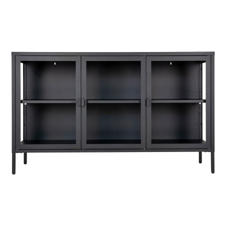 Buffet 3 portes verre et acier noir - HENIO
