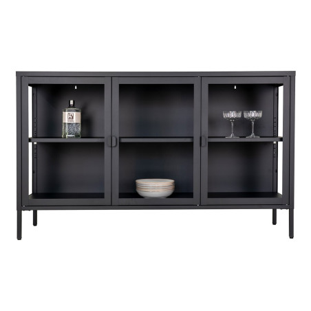 Buffet 3 portes verre et acier noir - HENIO