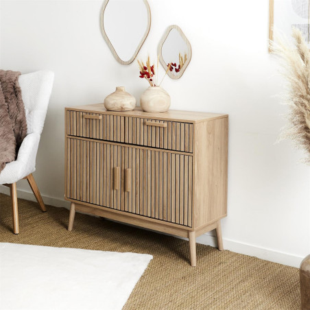 Buffet 2 portes effet bois avec tasseaux - PAJEN