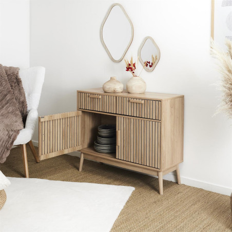Buffet 2 portes effet bois avec tasseaux - PAJEN