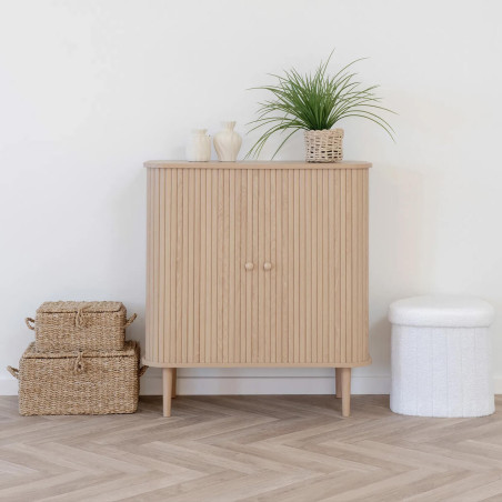 Meuble de rangement 2 portes coulissantes en MDF et pin naturel - ERIRA