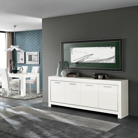 Buffet 4 Portes L207cm Laqué Blanc Brillant - DENEA