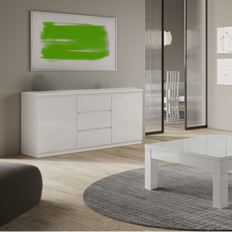 Buffet 2 portes 3 tiroirs laqué blanc brillant - DEYTA