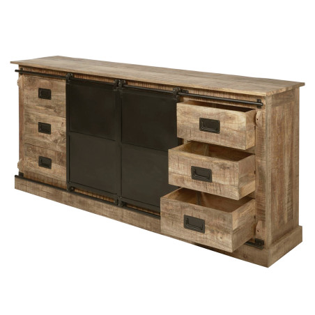 Buffet 2 portes en manguier et métal noir - SUMIO