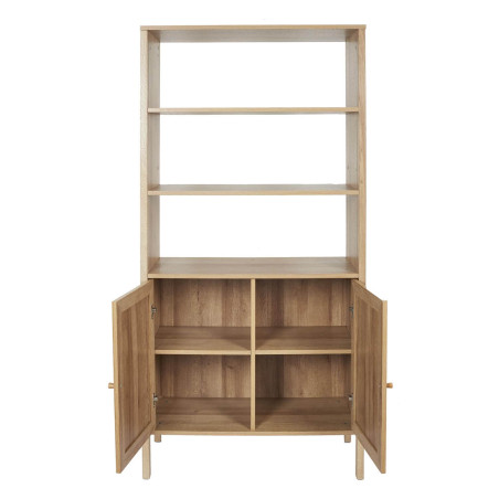 Rangement 2 portes + étagères effet bois et façades rotin - MAYRO