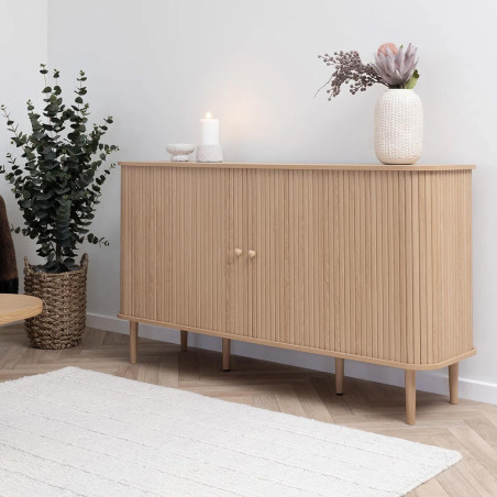 Buffet 2 portes coulissantes MDF et pin naturel - ERIRA