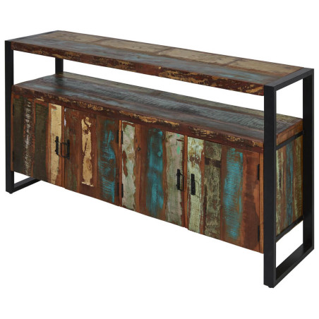 Buffet 4 Portes Bois Recyclé et Métal Noir - KALIO