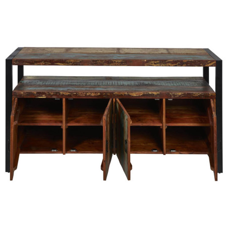 Buffet 4 Portes Bois Recyclé et Métal Noir - KALIO
