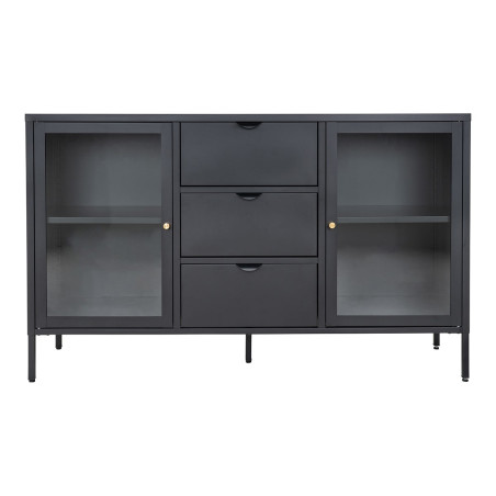 Buffet 2 portes vitrées 3 tiroirs en métal laqué noir - HUGIA