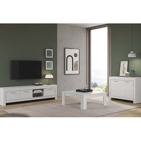 Buffet 2 Portes L112cm Laqué Blanc Brillant - DENEA
