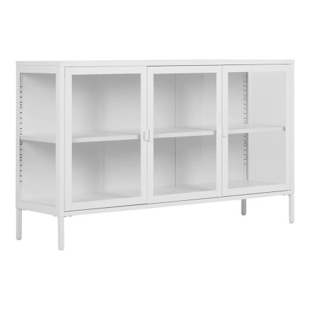 Buffet 3 portes verre et acier blanc - HENIO