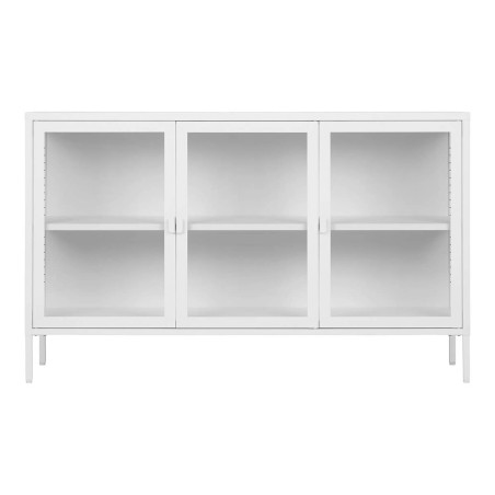 Buffet 3 portes verre et acier blanc - HENIO