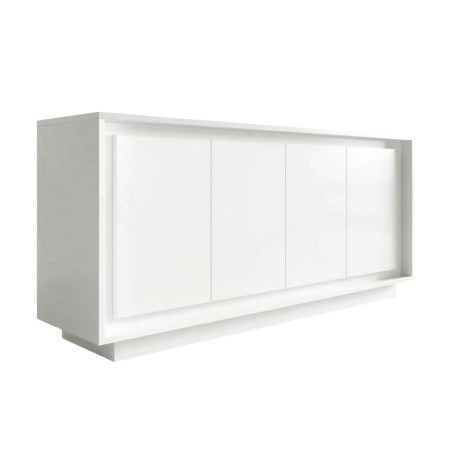 Buffet 4 portes blanc laqué piètement socle - POLVIA