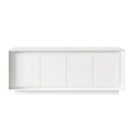 Buffet 4 portes blanc laqué piètement socle - POLVIA