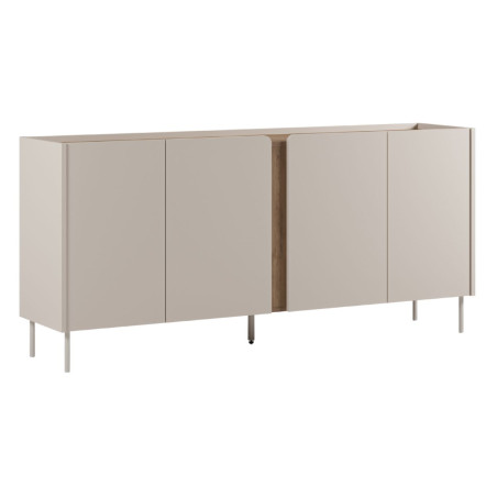 Buffet 4 portes mélaminé beige et aspect bois avec découpe bandeau - LIWENNOR