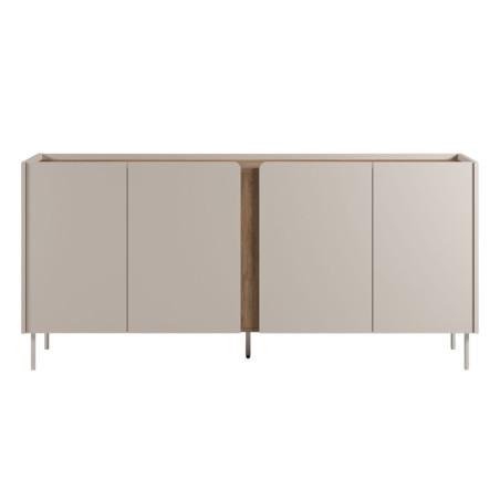 Buffet 4 portes mélaminé beige et aspect bois avec découpe bandeau - LIWENNOR