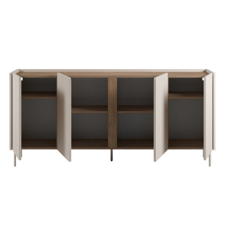 Buffet 4 portes mélaminé beige et aspect bois avec découpe bandeau - LIWENNOR
