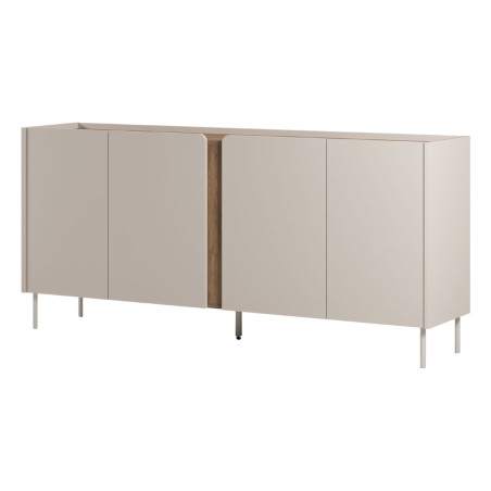 Buffet 4 portes mélaminé beige et aspect bois avec découpe bandeau - LIWENNOR