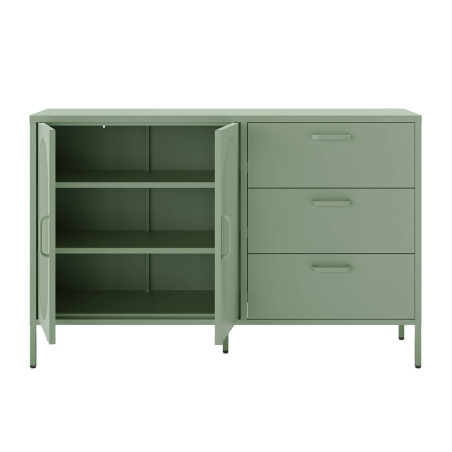 Buffet 2 portes ajourées 3 tiroirs en métal vert menthe - OLIRA
