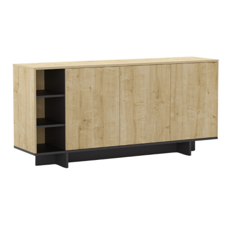 Buffet 3 portes 3 niches 170 cm mélaminé bois et noir - ESQUISSOR