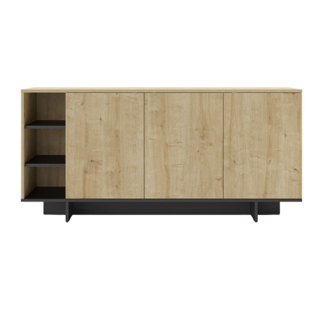 Buffet 3 portes 3 niches 170 cm mélaminé bois et noir - ESQUISSOR