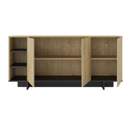 Buffet 3 portes 3 niches 170 cm mélaminé bois et noir - ESQUISSOR