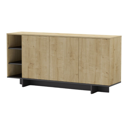 Buffet 3 portes 3 niches 170 cm mélaminé bois et noir - ESQUISSOR