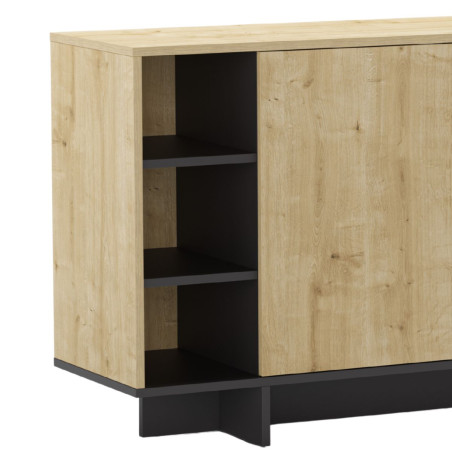 Buffet 3 portes 3 niches 170 cm mélaminé bois et noir - ESQUISSOR