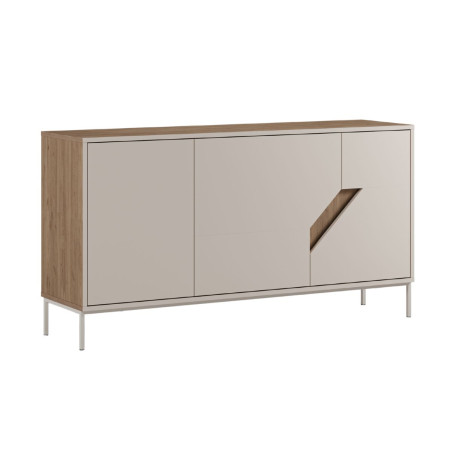 Buffet 3 portes en mélaminé beige et aspect bois avec découpe oblique - ANOUKOR