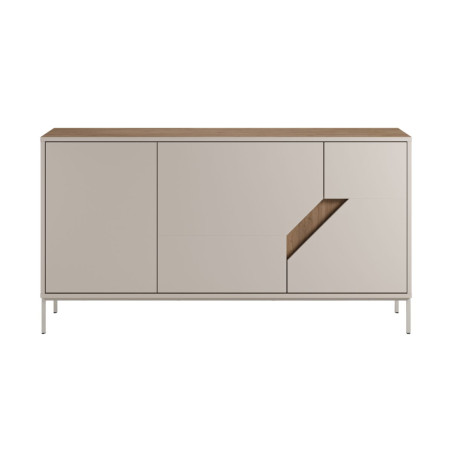Buffet 3 portes en mélaminé beige et aspect bois avec découpe oblique - ANOUKOR