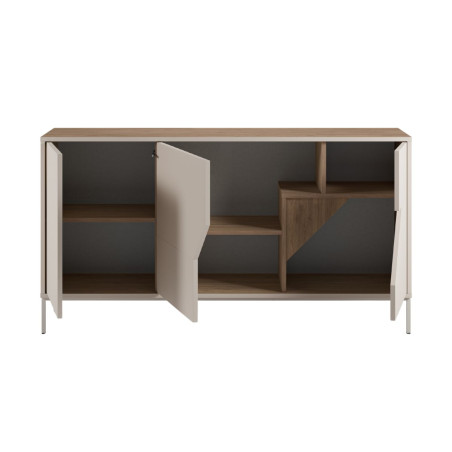 Buffet 3 portes en mélaminé beige et aspect bois avec découpe oblique - ANOUKOR