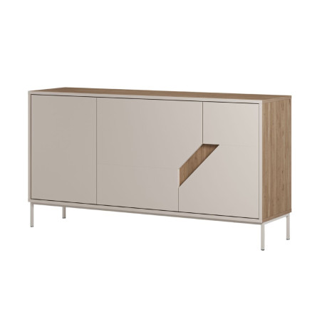 Buffet 3 portes en mélaminé beige et aspect bois avec découpe oblique - ANOUKOR