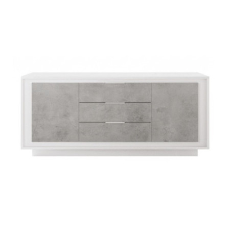 Buffet 2 portes 3 tiroirs blanc laqué aspect ciment - POLVIA